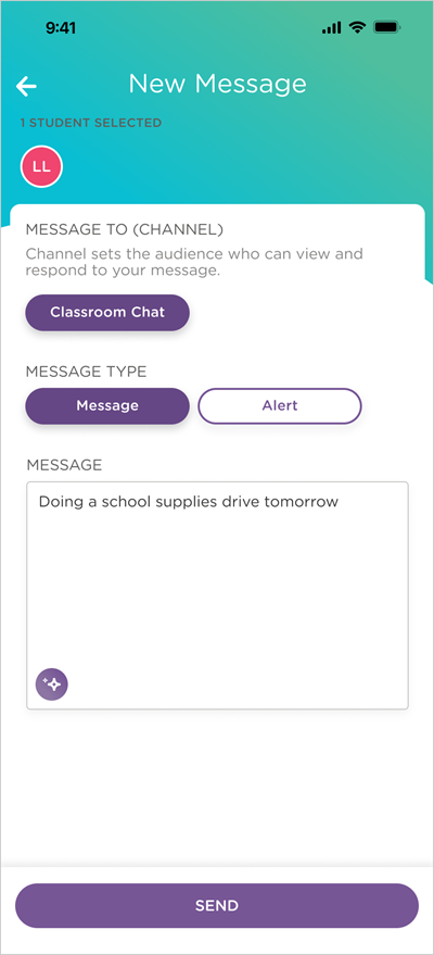 teacher message window